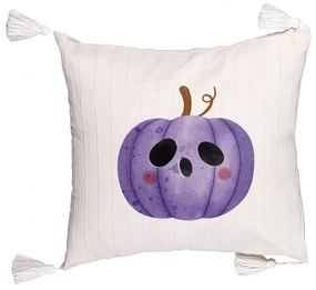 Perna Decorativa cu Franjuri cu motiv de Halloween 10, 45x45 cm, Ecru, Cu fermoar