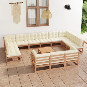 3077292 vidaXL Set mobilier grădină cu perne, 14 piese, maro, lemn masiv pin