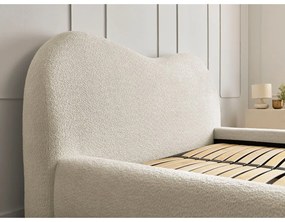 Pat matrimonial bej tapițat cu spațiu de depozitare cu somieră 180x200 cm Orlane – Bobochic Paris