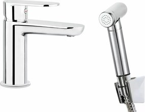 Baterie lavoar monocomanda Deante Alpinia crom cu dus de mana tip bidetta