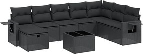 vidaXL Set mobilier de grădină cu perne, 9 piese, negru, poliratan