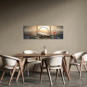 Tablou - Avion în nori (cu ceas) (90x30 cm)