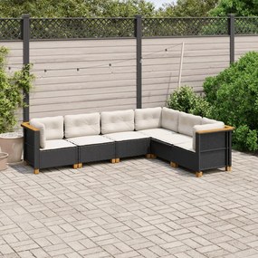 vidaXL Set mobilier de grădină cu perne, 6 piese, negru, poliratan