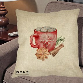 Perna Decorativa Cacao de Iarna cu Biscuit, 40x40 cm, Crem, Husa Detasabila, Perna Inclusa, BEKZ®