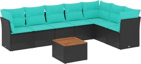 vidaXL Set canapele de grădină cu perne, 8 piese, negru, poliratan