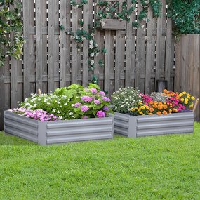 Outsunny Set de 2 Paturi pentru Legume Înălțate, Jardiniere din Metal pentru Plante, Legume, Arbusti, 100x100x30cm, Gri | Aosom Romania