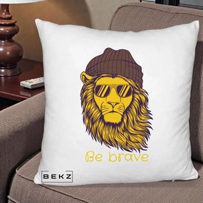 Perna Decorativa Leu Hipster Be Brave, 40x40 cm, Alb Pufos, Husa Detasabila, Perna Inclusa, BEKZ®
