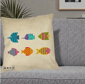 Perna Decorativa Pesti Colorati Cartoon, 40x40 cm, Crem, Husa Detasabila, Perna Inclusa, BEKZ®