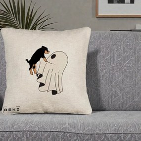 Perna Decorativa Caine Rottweiler Fantoma Halloween, 40x40 cm, Bej Canapea, Husa Detasabila, Perna Inclusa, BEKZ®