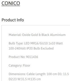 Lampadar design decorativ CONICO auriu, NVL-9011436