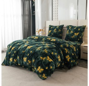 Set Lenjerie Cocolino YELLOW BUTTERFLY verde inchis + Cearsaf Cocolino microplus cu elastic SOFT 90x200 cm alb, pat single