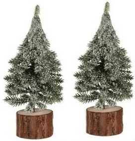 Decorațiune de Crăciun Brad pe butuc, 19 cm,înghețat, SET DE 2 BUCĂȚI