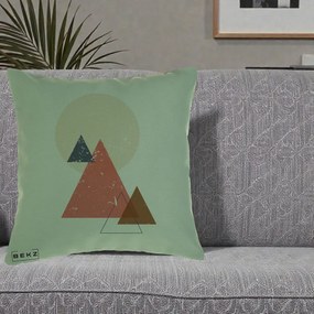 Perna Decorativa Geometric Munti si Soare, 40x40 cm, Verde, Husa Detasabila, Perna Inclusa, BEKZ®