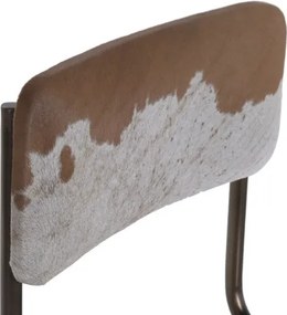 Scaun dining vintage din piele maro și metal, spătar din piele de vacă, 46 x 52 x 78 cm, „Dakota"
