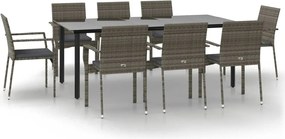 vidaXL Set mobilier de grădină cu perne, 9 piese, negru/gri, poliratan