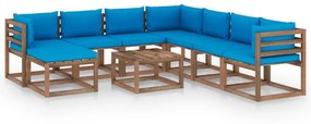 Set mobilier de gradina cu perne albastru deschis, 9 piese Albastru deschis, 3x colt + 4x mijloc + suport pentru picioare + masa, 1