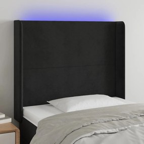 3123812 vidaXL Tăblie de pat cu LED, negru, 103x16x118/128 cm, catifea