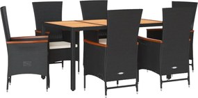 vidaXL Set mobilier de grădină cu perne, 7 piese, negru, poliratan