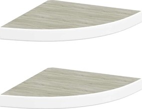 vidaXL Rafturi de perete de colț 2 buc. stejar și alb 35x35x3,8 cm MDF