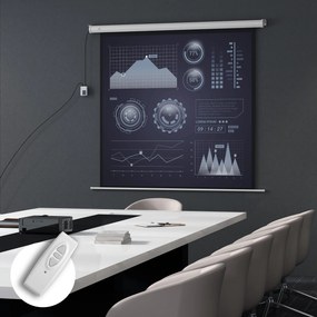 HOMCOM Ecran Proiector de 92 Inch cu Telecomandă, Pânză de Proiector Rulabilă din Plastic și Metal, 189,5x8x189,5 cm, Alb | Aosom Romania