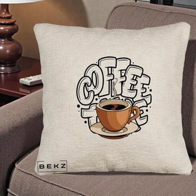 Perna Personalizata COFFEE cu Cana, 40x40 cm, Bej Canapea, Husa Detasabila, Perna Inclusa, BEKZ®