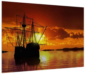 Tablou cu navă în apus de soare (70x50 cm), în 40 de alte dimensiuni noi