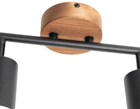 Spotlight industrial negru cu lemn inclinabil 2 lumini - Jeana