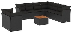3256041 vidaXL Set canapele de grădină cu perne, 10 piese, negru, poliratan