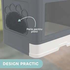PawHut Litieră pentru Pisici cu Capac Intrare Dublă, Sertar, Lopată Gri | Aosom Romania