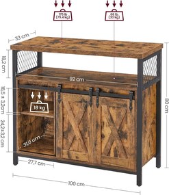 Bufet cu usi grisante Vasagle, 100x33x80 cm, PAL/otel, maro rustic