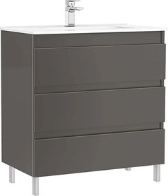 Set dulap baza pe pardoseala Gala Daily antracit 3 sertare cu lavoar 80 cm