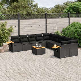 3259598 vidaXL Set canapele de grădină cu perne, 11 piese, negru, poliratan