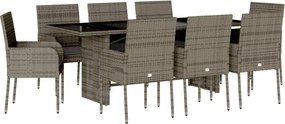 vidaXL Set mobilier grădină cu perne, 9 piese, gri, poliratan