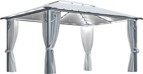 vidaXL Pavilion cu perdele & șiruri lumini LED, crem, 4x3 m, aluminiu
