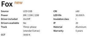Spot LED directionabil pentru sina Link, FOX 15W CRI80 41° 3000K GD