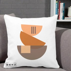 Perna Decorativa Geometric Bauhaus Boluri Portocaliu, 40x40 cm, Alba Mata, Husa Detasabila, Perna Inclusa, BEKZ®