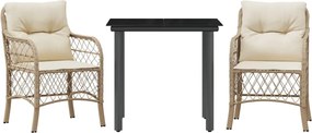 vidaXL Set bistro cu perne, 3 piese, bej, poliratan