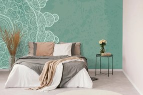 Tapet arabesca verde pe fundal abstract