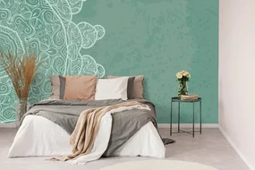Tapet arabesca verde pe fundal abstract