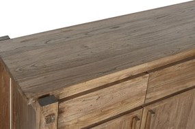 Bufet din lemn de ulm reciclat, natur, cu 4 uși, 4 sertare și îmbinări din lemn la vedere, aspect rustic, finisaj natural, 90 x 183 x 55 cm, „Castrel”