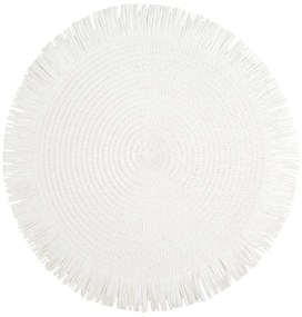 Covoraș rotund în stil boho cu franjuri - set de masă 38 cm Alb