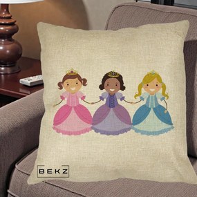 Perna Personalizata Printese Diverse Ilustratie, 40x40 cm, Crem, Husa Detasabila, Perna Inclusa, BEKZ®