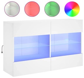 837106 vidaXL Comodă TV de perete cu lumini LED, alb, 98,5x30x60,5 cm