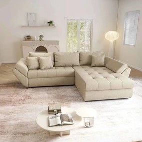 Colțar extensibil dumonde cu ladă de depozitare si sezut confortabil din spuma high-density, Loana Enjoy Camel 270x185 cm