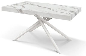 Masa extensibila Menego, blat ALB MARMORAT - 160 cm / 90 cm / h 77 - ALB