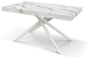 Masa extensibila Menego, blat ALB MARMORAT - 160 cm / 90 cm / h 77 - ALB