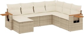 vidaXL Set canapele de grădină, 7 piese, cu perne, bej, poliratan