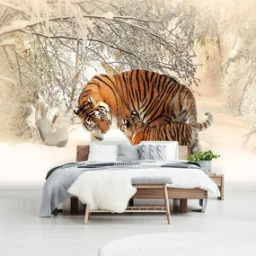Fototapet - Tigri pe zăpadă (152,5x104 cm), în 8 de alte dimensiuni noi