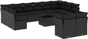 vidaXL Set mobilier de grădină cu perne, 13 piese, negru, poliratan
