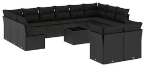 3250274 vidaXL Set mobilier de grădină cu perne, 13 piese, negru, poliratan